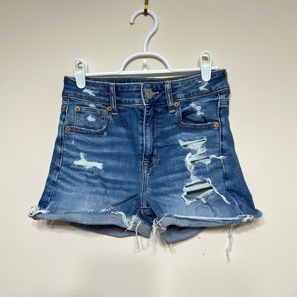 American Eagle Hi-Rise Shortie Shorts Distressed 2
